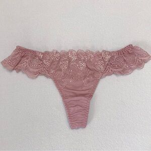 Japanese Brand Floral Embroidered Lace Ruffle Nylon Thong Panty JP-L/US-S, M